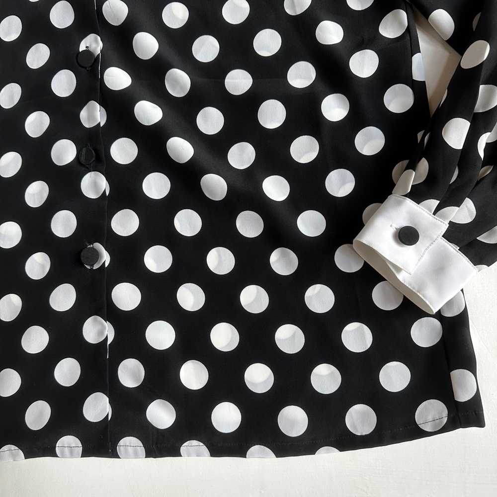 Vintage Black White Polka Dot Button Down Blouse - Picture 3 of 6